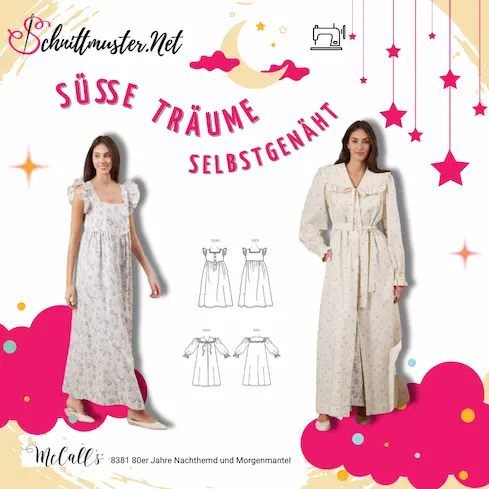 Frau mit Retro Nachthemd nach dem Schnittmuster 8381 von McCallls genäht