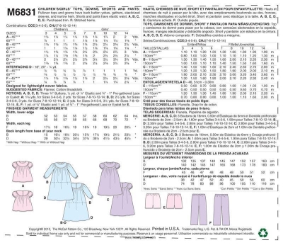 Schnittmuster McCalls 6831 Nachtwäsche, Nachthemd mit Passe Mädchen Gr. 104-164
