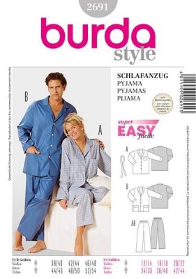 deutsch sewing pattern Burda 2691 Pyjama Gr. 38-48 und 44-54