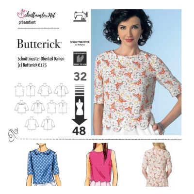 sewing pattern mit deutscher Anleitung von Butterick 6175 Shirt in Gr. E5 14-22 (40-48)