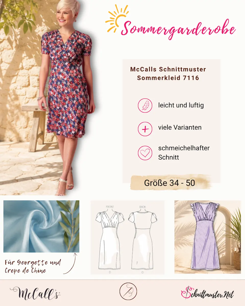 Schnittmuster McCalls 7116 Damenkleid, süßes Sommerkleid Gr. 34-50