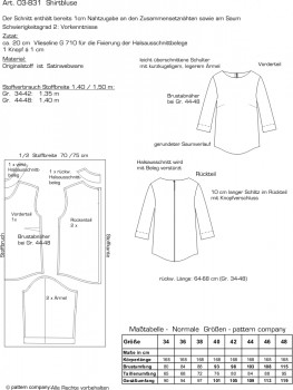 Schnittmuster Damenshirt pattern company 03831 einfaches Damenshirt Gr. 34-48