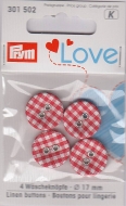 Prym Love 301502 Set mit 4 Wäscheknöpfe, weiß/rot, 17mm Durchmesser