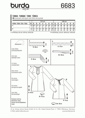 deutsch sewing pattern Burda 6683 Damentunika Gr. 10-22 (36-48)
