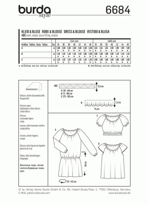 deutsch sewing pattern Burda 6684 Dirndblusen, Damenblusen Gr. 8-20 (34-48)