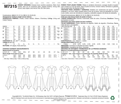Schnittmuster McCalls 7315 Damenkleid Gr. A5 6-14 (de 32-40)