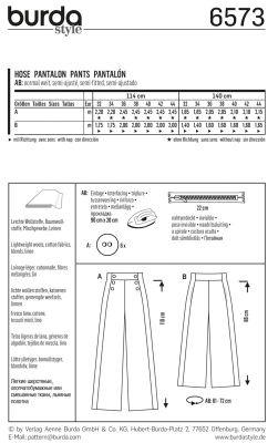 deutsch sewing pattern Burda 6573 Damenhose Gr. 6-18 (32-44)