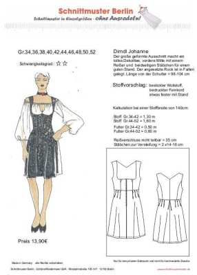 sewing pattern Berlin Dirndl, Damenkleid Johanne Gr. 34-50