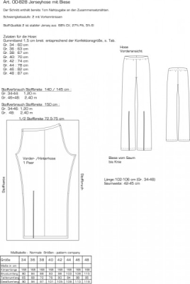 deutsch pattern company sewing pattern nähen 00828 Jerseyhose Gr. 8-22 (34-48)