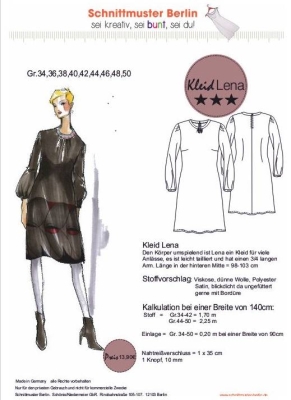 Schnittmuster Berlin Damenkleid Lena lange Ärmel Gr. 34-50