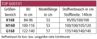 Schnittmuster zwischenmass 600101 Top Gr. K160 36-42 (Bu 84-96)