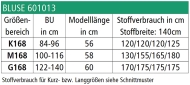 Schnittmuster zwischenmass 601013 Damenbluse Gr. 36-58