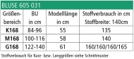 Schnittmuster zwischenmass 605031 Damenbluse Gr. 36-58