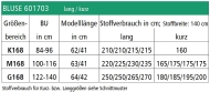 Schnittmuster zwischenmass 601703 Bluse Gr. K168 36-42 (Bu 84-96)