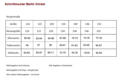 Schnittmuster Berlin Kindershirts Nomi Gr. 116-152