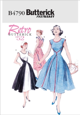 Schnittmuster Butterick 4790 Retro, Vintage Sommerkleid Gr. BB 8-14 (de 34-40)