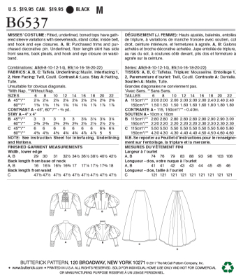 Schnittmuster Butterick 6537 historisches Kostüm Gr. A5 6-14 (de 32-40)