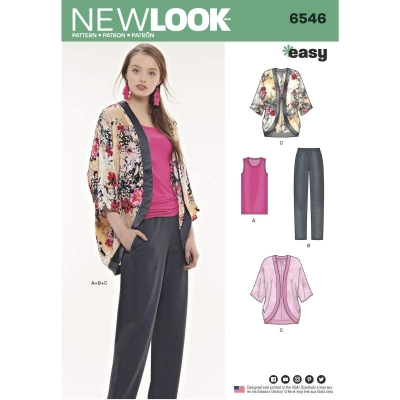 sewing pattern NewLook 6546 Kimonojacke mit Shirt, Hosei A XS-XL 6-24 (32-50)