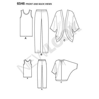 englisches Schnittmuster aus Papier NewLook 6546 Kimonojacke mit Shirt, Hose A XS-XL 6-24 (DE 32-50)