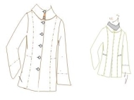 Modellzeichnung Walkjacke für das Schnittmuster 06222 von pattern company mit großem Kragen und offenen Kanten.