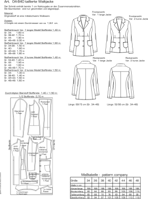 pattern company sewing pattern nähen 04-840 Walkjacke