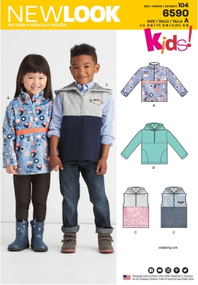 sewing pattern aus Papier NewLook 6590 Kindershirt mit Kapuze, Hoodie oder Pullunder A 3-8 (98-128)