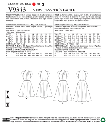 Schnittmuster Vogue 9343 Neckholderkleid mit schwingendem Rockteil Gr. 32-48