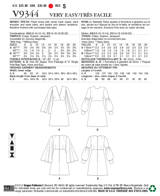 Schnittmuster Vogue 9344 modernes Damenkleid mit Ärmelvarianten Gr. A5 6-14 (DE 32-40)