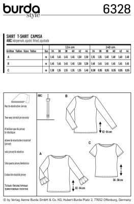 sewing pattern Burda 6328 Basic-Shirt, Damenshirt, Longsleeve Gr. 34-44
