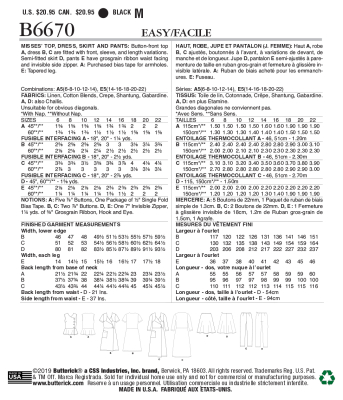 Schnittmuster Butterick 6670 komplette Sommerkombi 5 Teile Gr. 32-48