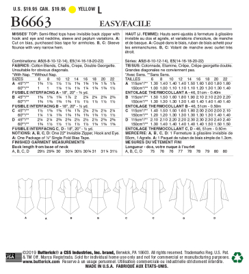 Schnittmuster Butterick 6663 Blusenshirt Gr. A5 6-14 (de 32-40)