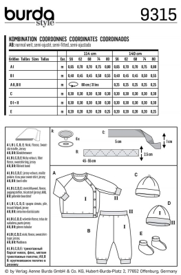 sewing pattern Burda 9315 Babykombination Gr. 56-80