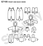 simplicity sewing pattern nähen 7105/8759 Babykombi Latzhose, Weste, Mütze Gr. XXS-L 43-87cm, 3-11kg