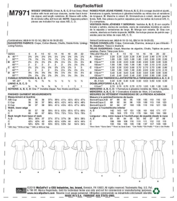 Schnittmuster McCalls 7971 Damenkleid Gr. E5 14-22 (de 40-48)