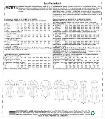 Schnittmuster McCalls 7974 Damenkleid Gr. E5 14-22 (de 40-48)