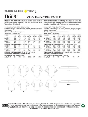 Schnittmuster Butterick 6685 legere Blusenshirts mit Ärmelvarianten Gr. XS-XXL 32-50
