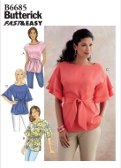 butterick sewing pattern nähen 6685 legere Blusenshirts mit Ärmelvarianten Gr. XS-XXL 32-50