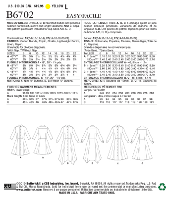 Schnittmuster Butterick 6702 schönes Blusenkleid mit Zipfeln Gr. 32-48