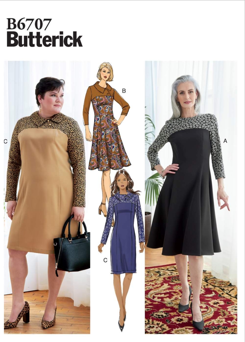 butterick-schnittmuster-naehen-6707-damenkleider-mit-schulterabtrennung-plussize-gr-34-50