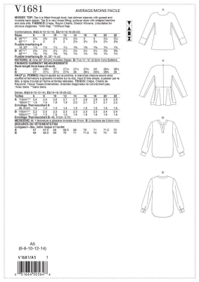 sewing pattern Vogue 1681 Designerbluse Gr. A5 6-14 (de 32-40)