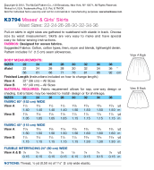 Sewing Pattern KwikSew 3794 skirt Twaist 22-36 (56-92 cm)