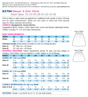 Sewing Pattern KwikSew 3794 skirt Twaist 22-36 (56-92 cm)