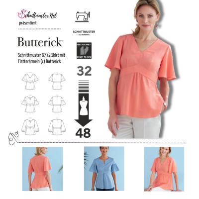 butterick sewing pattern nähen 6732 Blusenshirts mit Einsatz