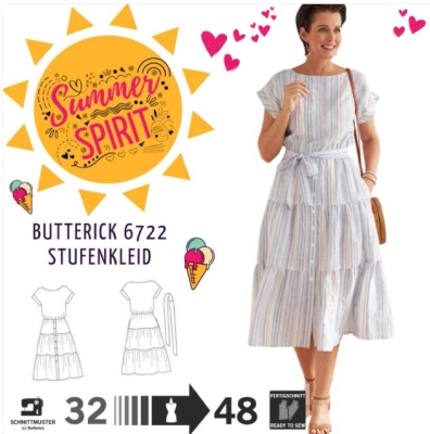 Schnittmuster Butterick 6722 Damenkleider, Stufenkleider Gr. A5 6-14 (de 32-40)