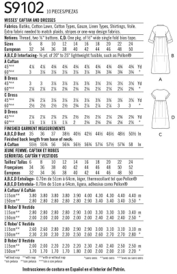 Schnittmuster Simplicity 9102 weites Damenkleid, Kaftan mit Knöpfen Gr. H5 6-14 (de 32-40)