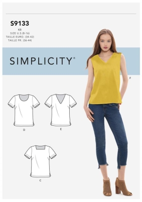 simplicity sewing pattern nähen 9133 Damenshirt mit Ausschnittsvarianten