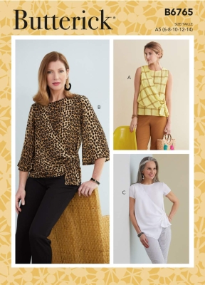 Schnittmuster Butterick 6765 Shirtbluse mit Knotendrapage Gr. A5 6-14 (de 32-40)