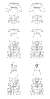 mccalls sewing pattern nähen 8087 Stufenkleid mit Carmenausschnitt