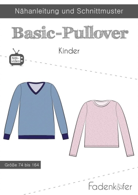 Schnittmuster aus Papier Fadenkäfer Basic-Pullover Kindershirt Gr. 74-164