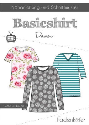 sewing pattern aus Papier Fadenkäfer Basicshirt Damenshirt Gr. 32-58